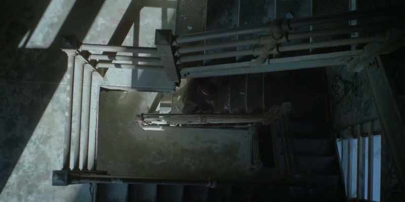 [glass crunching] -[door closes upstairs]