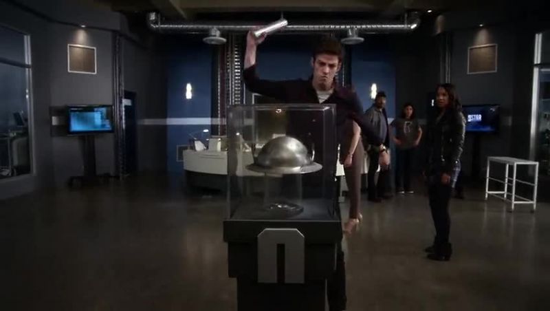 [glass shattering]