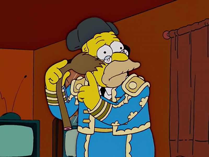 Grampa Simpson's movements are tentative