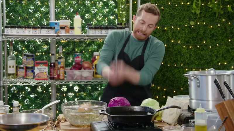 [grunts] ...red cabbage, white cabbage, mango