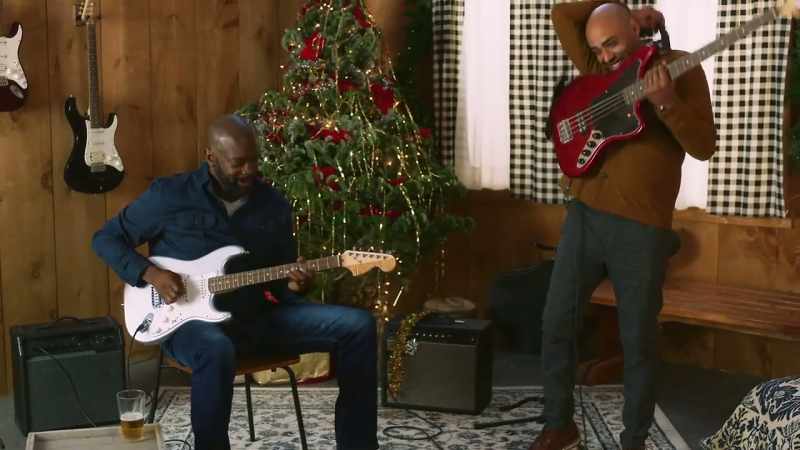 [guitar and bass jamming]