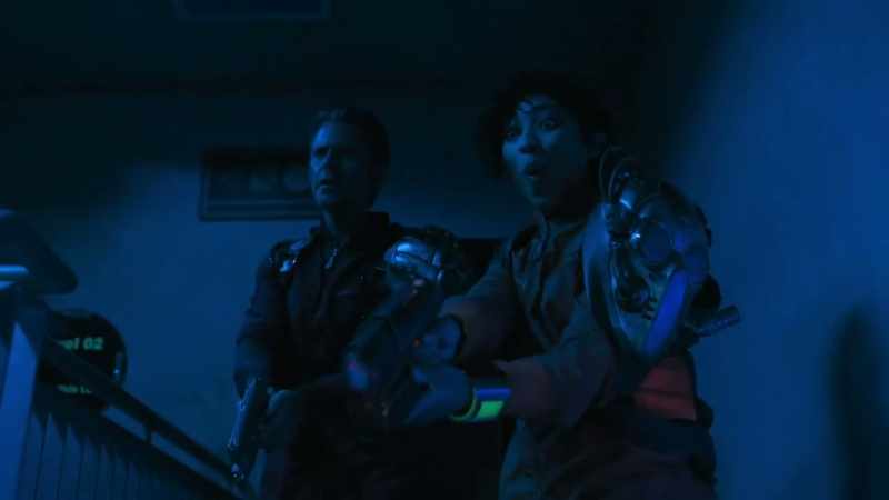 [gun zapping] [man grunts]