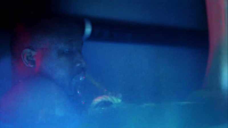 He decides to swim off in total darkness