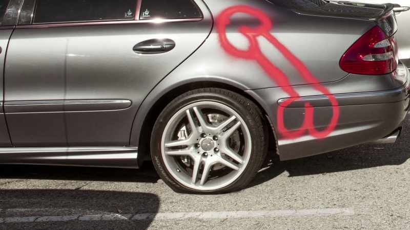 He not only spray-painted my car, he slashed my tire