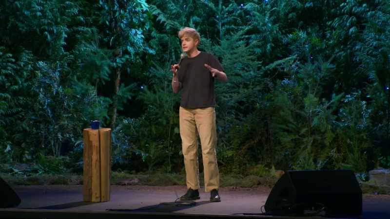 He pulls over, and he's really shaken up, and he goes