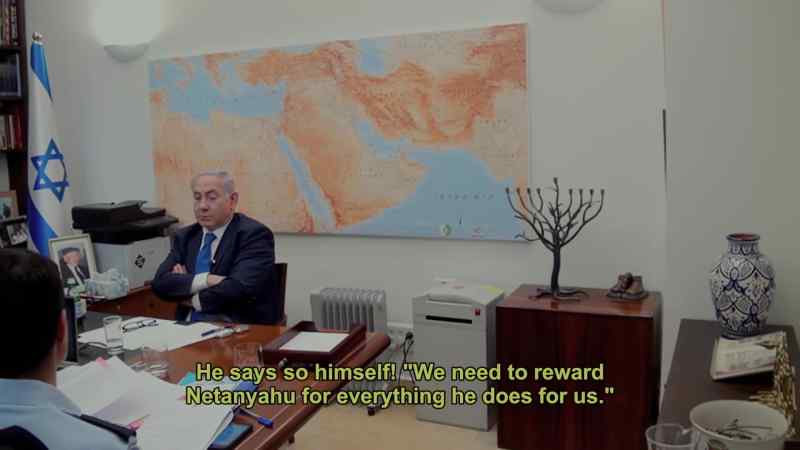 He says it himself! “We must reward Netanyahu for everything he does for us.”