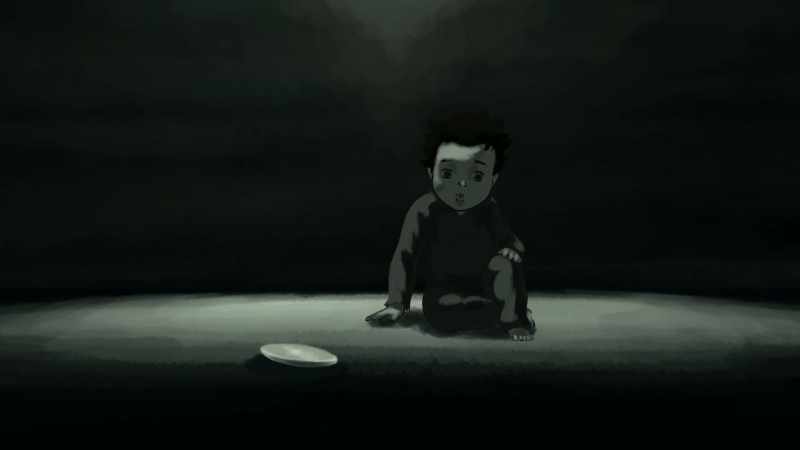 He sees something glinting in the darkness around him