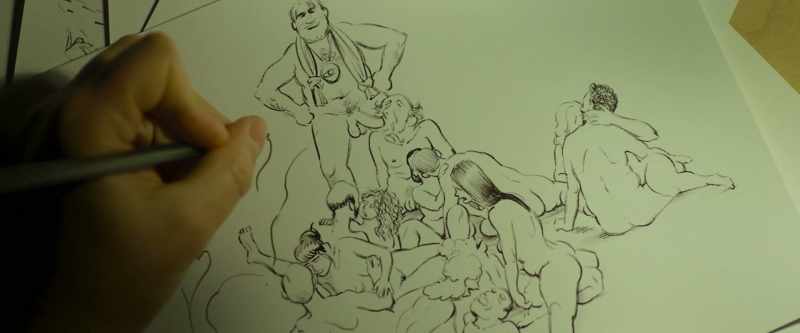He started drawing orgies, involving Bruno