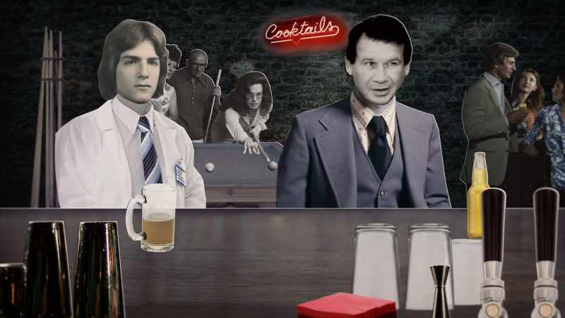 He went into a bar. -(INDISTINCT CHATTER)