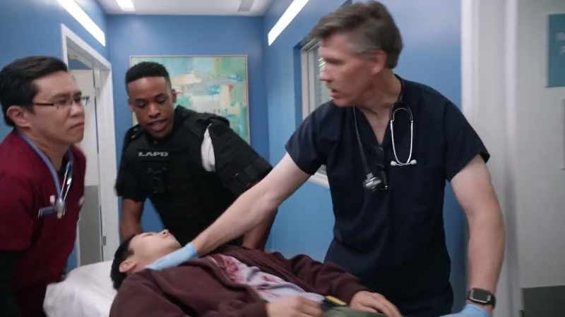 He went into shock a minute ago. Pulse is weak but steady