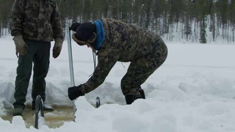 Here augers and maybe a special ice saw