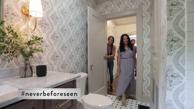 Here's your wallpapered guest bathroom. Beautiful!