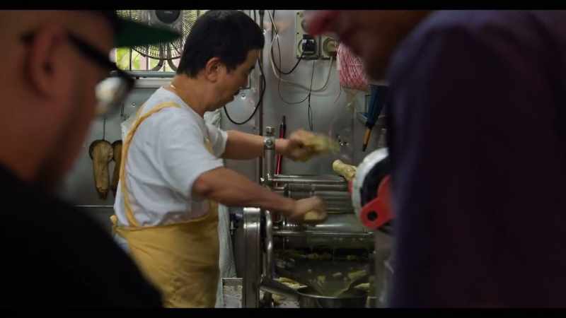 He's got these canes. He's just putting them through this, like, pasta machine