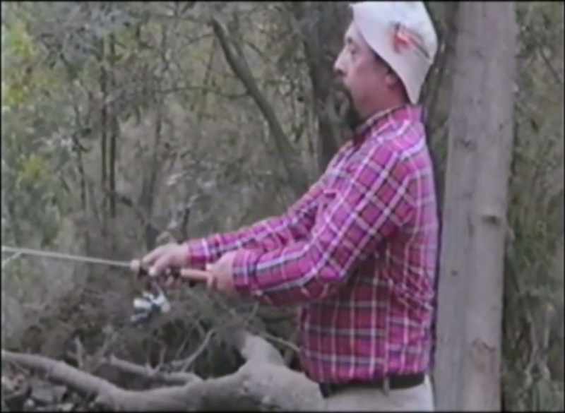He's using a spinner rod, which is a bold choice but perfectly