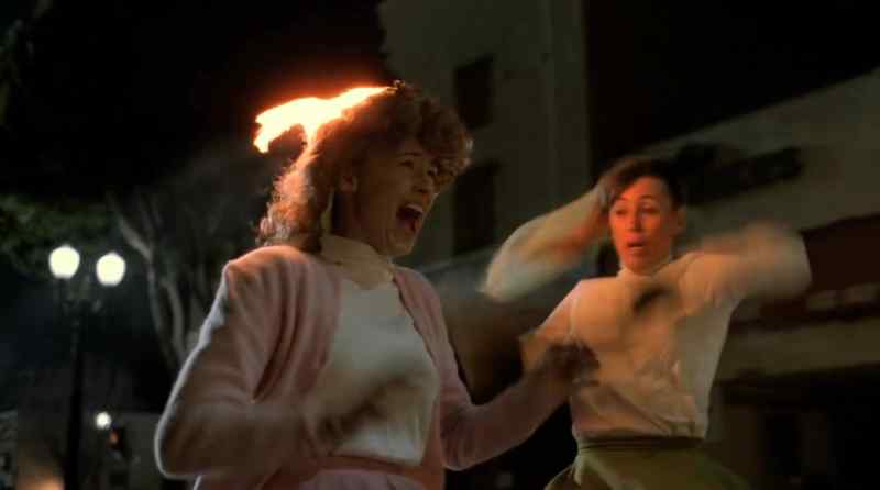 Hey, stop! Her hair's on fire!