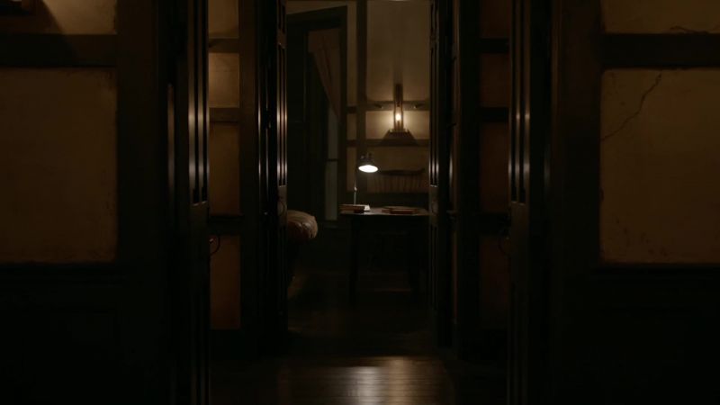 (hinges creaking) (man shouting, panting)