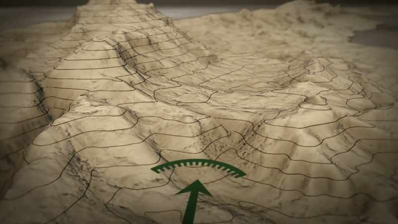 HIS PATH IS DICTATED BY GEOGRAPHY THROUGH A VALLEY