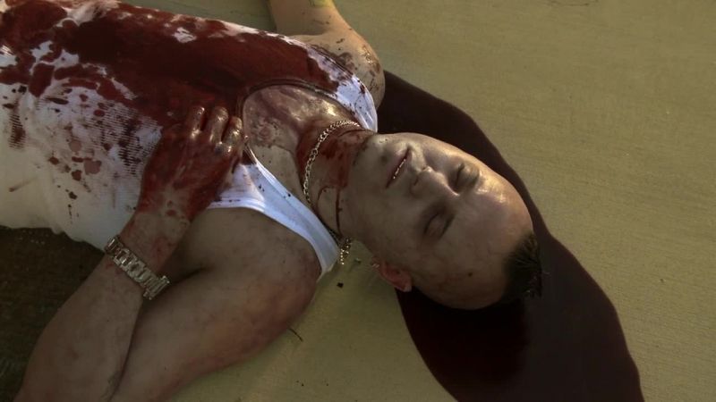 His throat's slit just like Ryan Lester's
