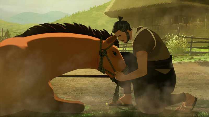 [horse neighing]
