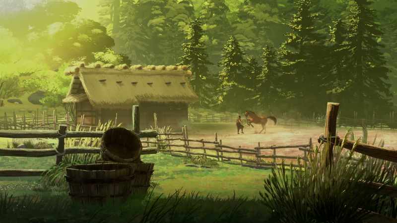 [horse neighing]