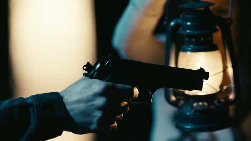 I can see the gun and the hand holding it