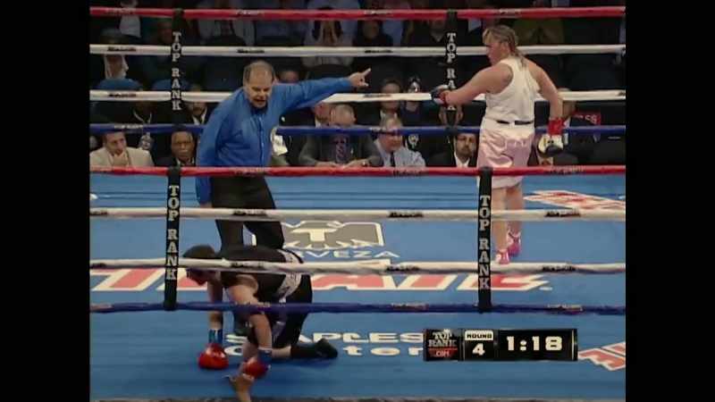 I knock her down. First time she's ever been knocked down in her career