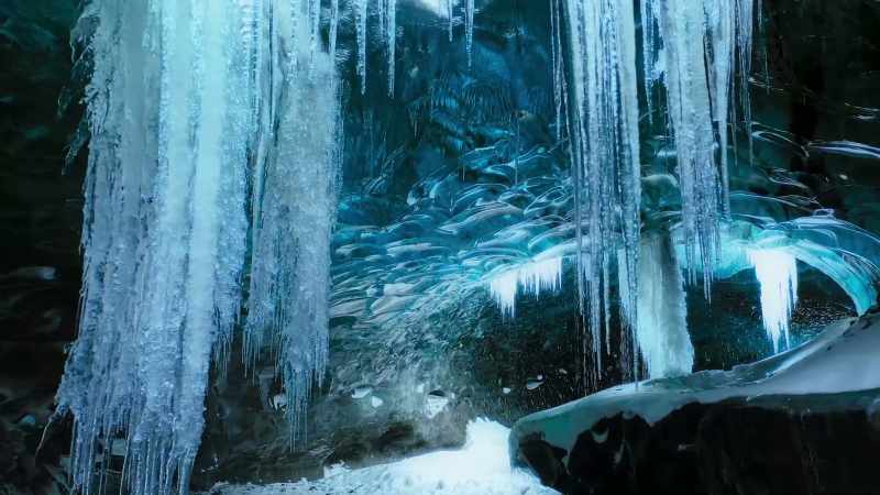 Ice that has remained frozen deep within mountain glaciers