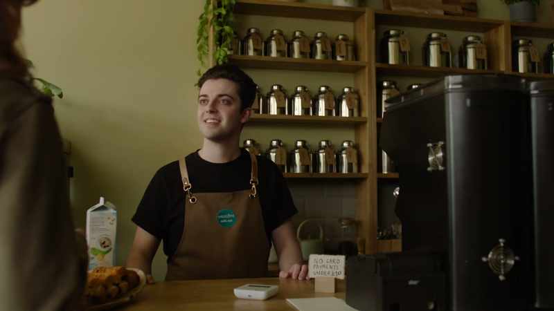 I'll just have a flat white, thanks. Yeah, sure. That's 3.50, please