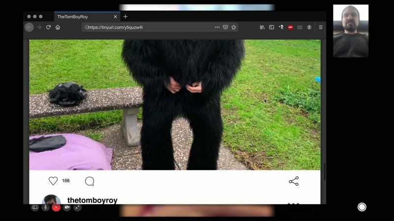 In a gorilla costume. Is he goofy?