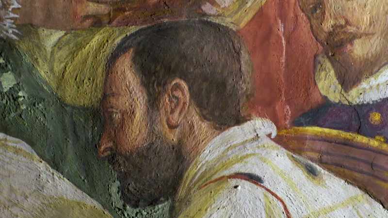 In this fresco, undergoing restoration