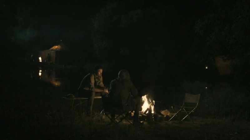 (insects chirping) -(fire crackling)