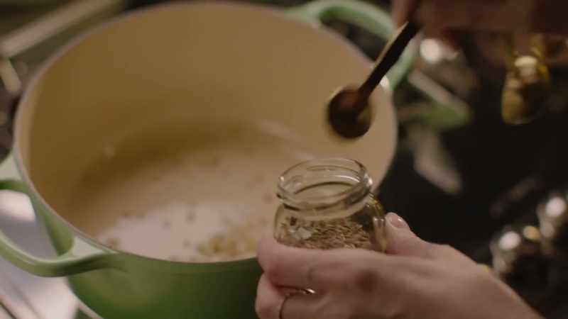 Into that goes a mixture of coriander and cumin seeds