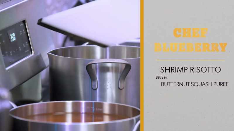 is shrimp risotto with butternut squash purée