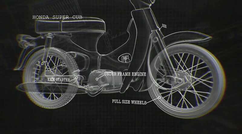 It has full-size wheels like a motorcycle