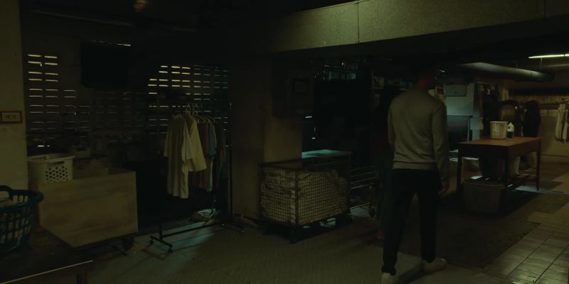 It lets off between here and the old furnace room