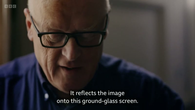 It reflects the image onto this ground-glass screen