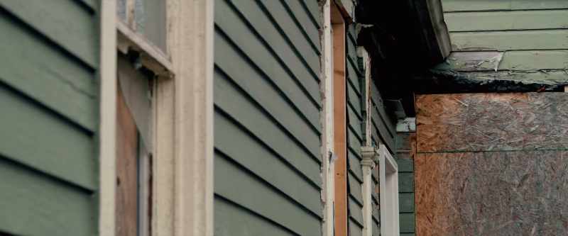 It's all boarded up, and it has, like, this wrap on her