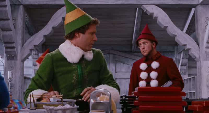It's all right buddyJust how many etch a sketches did you get finishedCome on buddy how manyEighty fiveThat puts you915 off the paceElf 1 Ooh that's badWhy don't you just say itI'm the worst toy maker