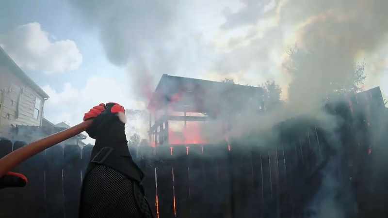 It's burning his gazebo, catching his fence