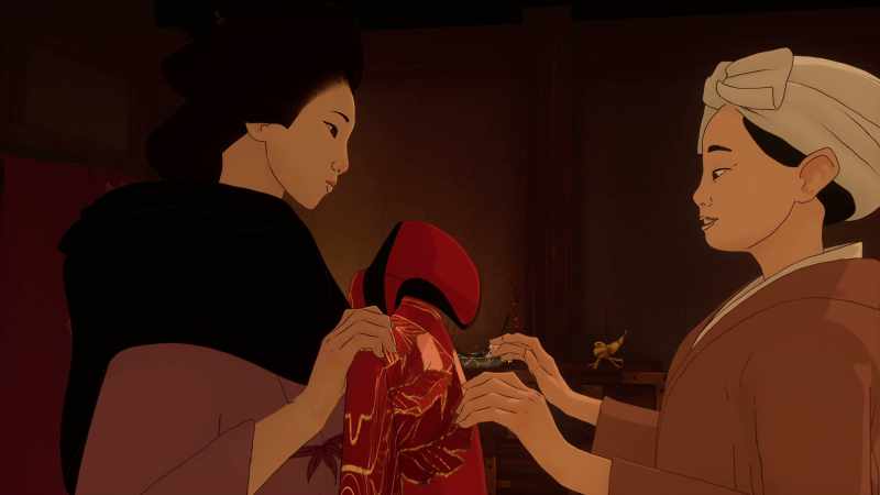 It's torn, but if you drape it, it hardly shows. [gasps]