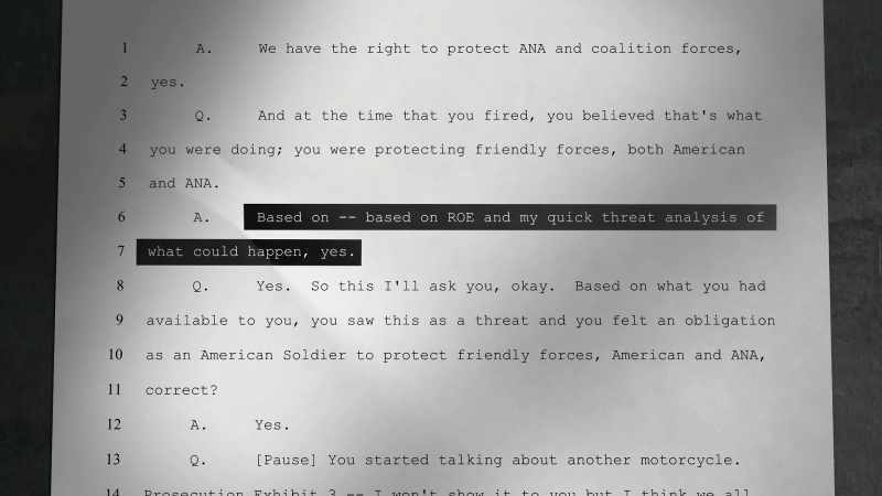 JOHN: In the first engagement, PFC Skelton testified