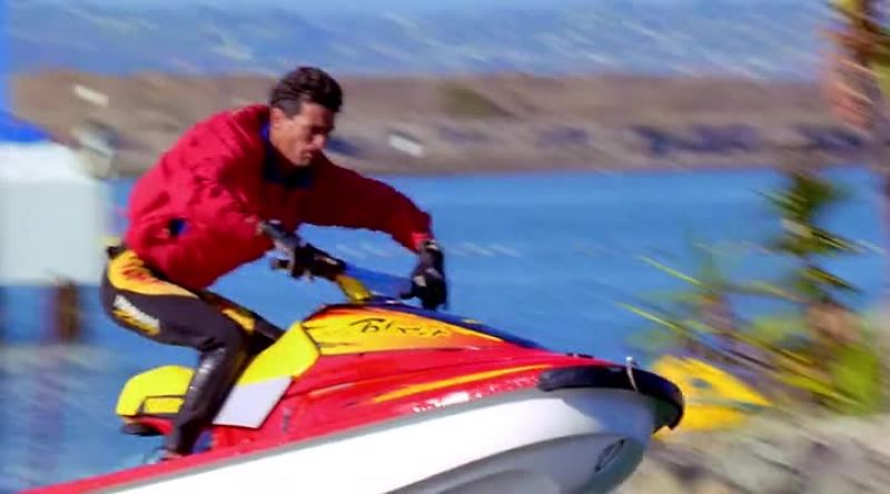 JOHNNY: HERE HE COMES NOW, BACK OFF THAT SKI JUMP RAMP