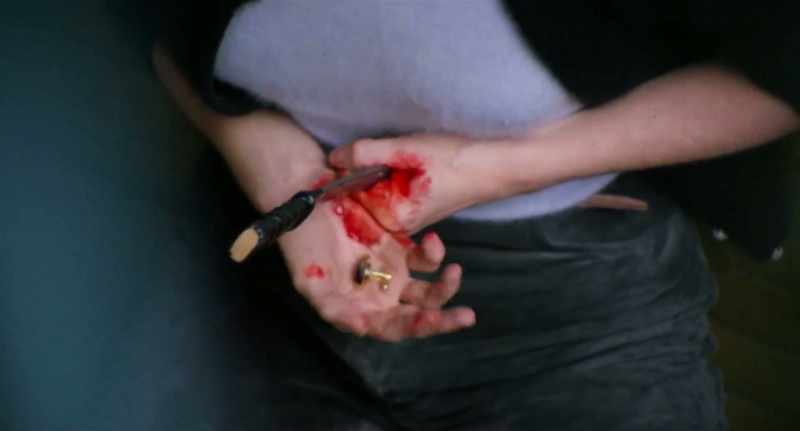 (knife thunks) (woman moans)