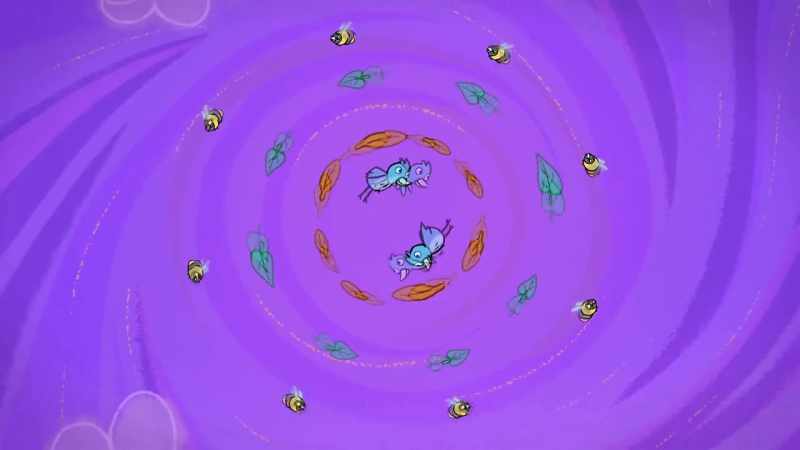 [light harp music and birds chirping]