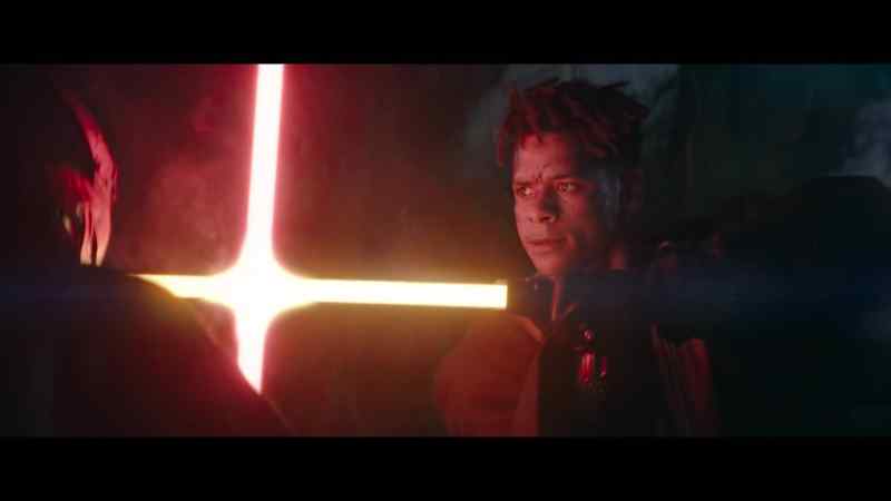[lightsabers crackling]
