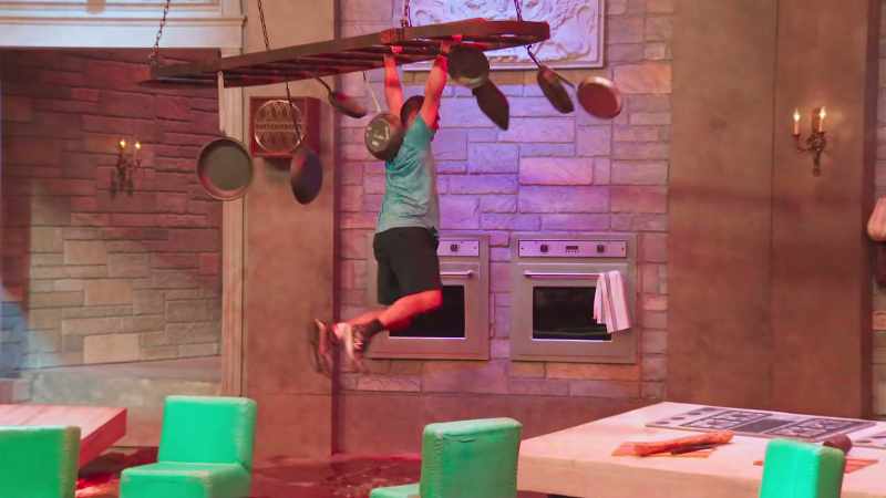 Look at him shaking down that pot rack like it owes him money