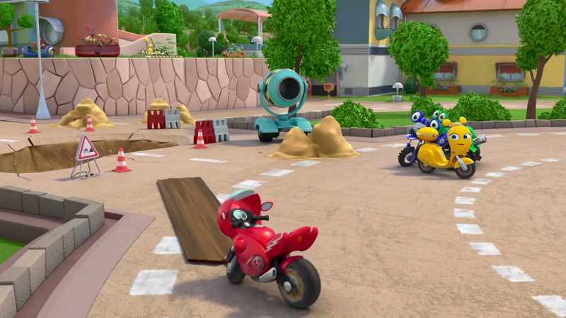 Look! We're going to ride over on that wooden plank