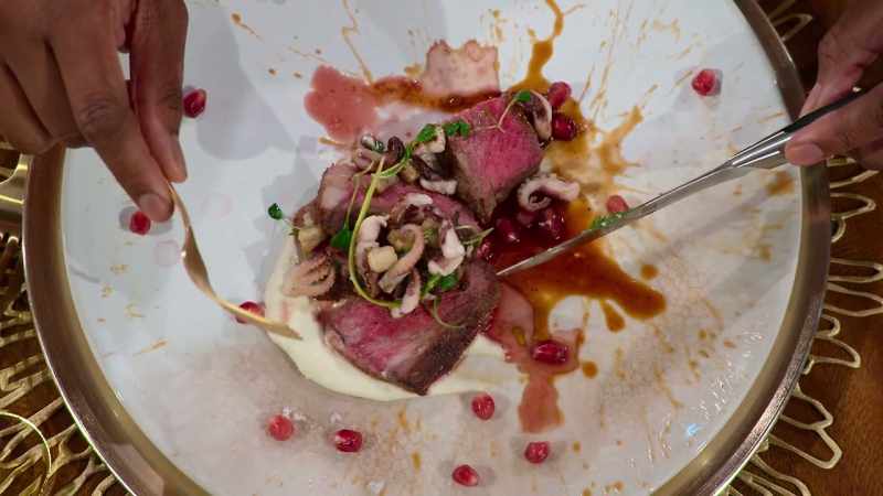 Loving this pomegranate, uh, demi-glace that they created