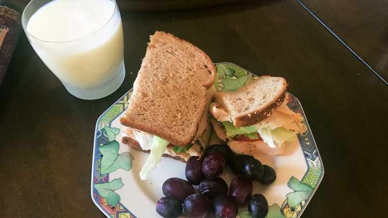 Lunch was a ham sandwich with some mayo