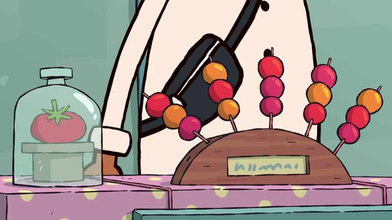 MAN: Candy tomatoes, tomatoes on a stick